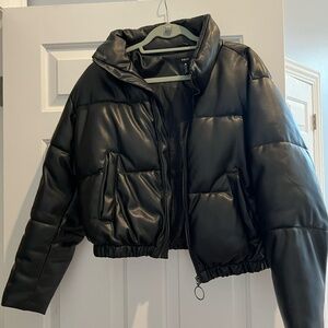 AQUA Faux Leather Puffer Jacket